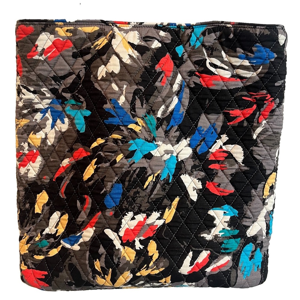 Vera Bradley Quilted Tote Bag Slash Floral Lined Snap Closure 12 X12" Black